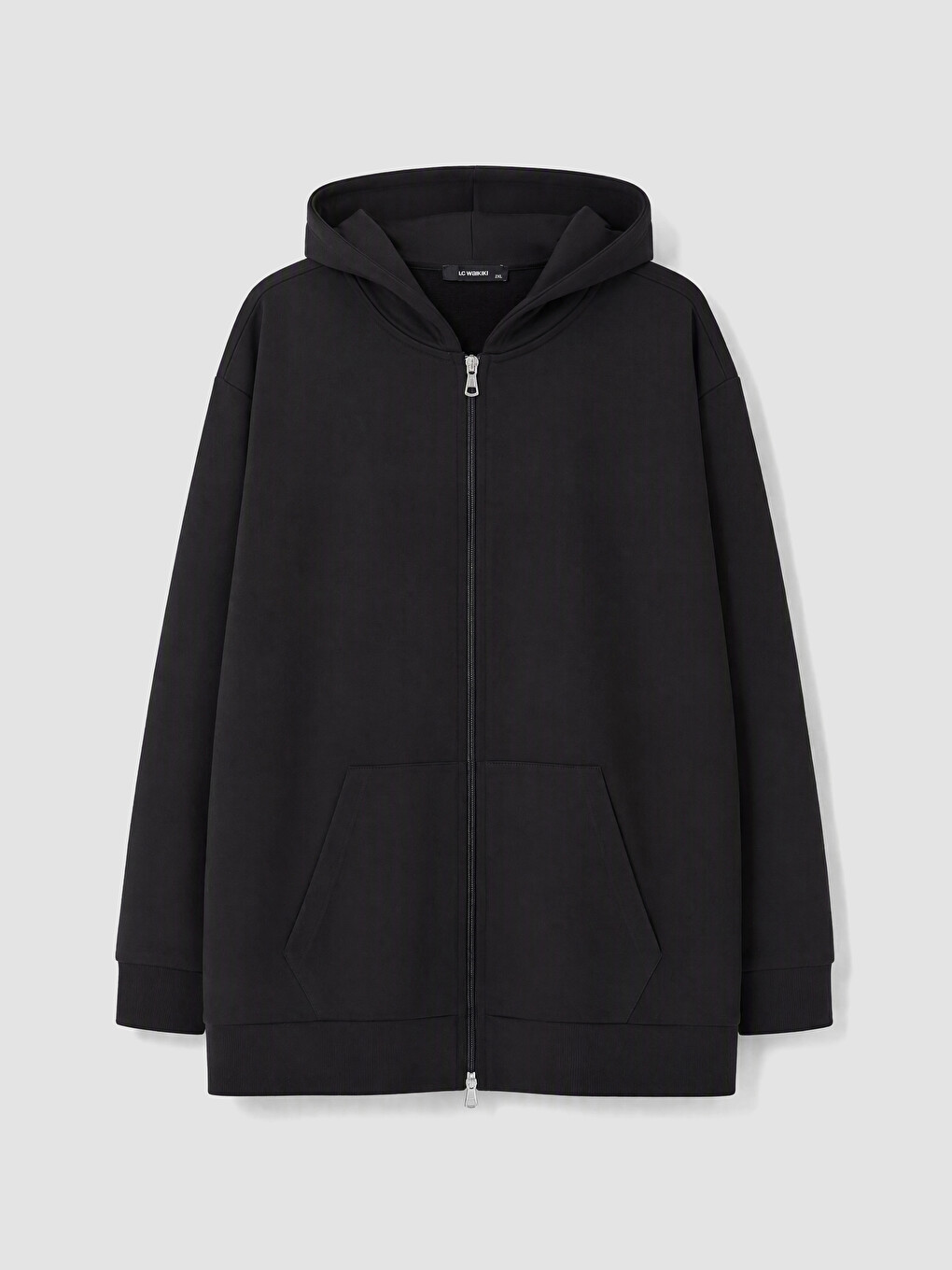 Siyah Büyük Beden Kadın Fermuarlı Sweatshirt-2