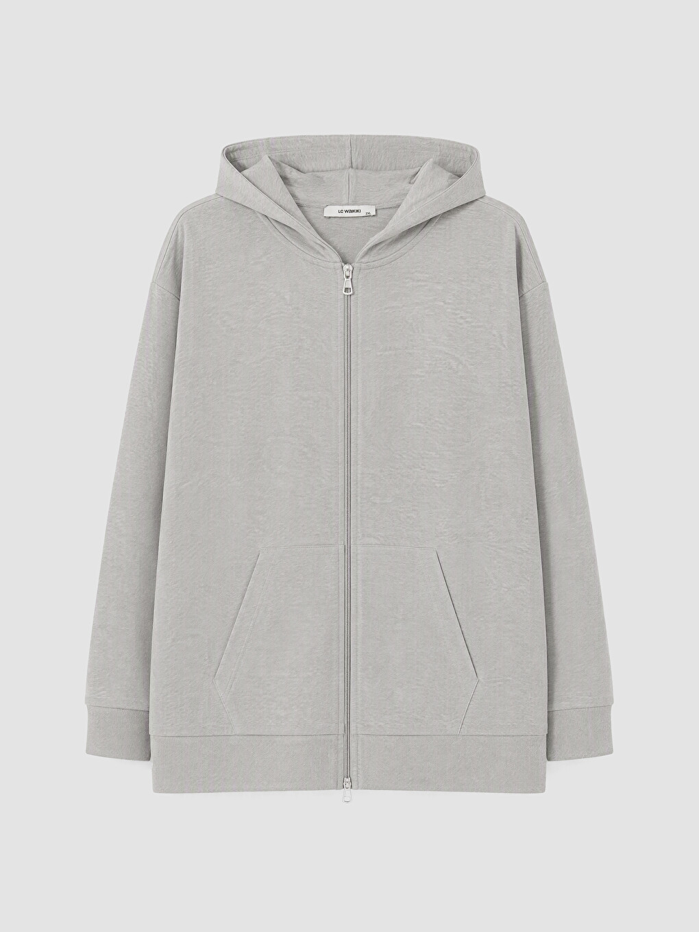Gri Büyük Beden Kadın Fermuarlı Sweatshirt-2