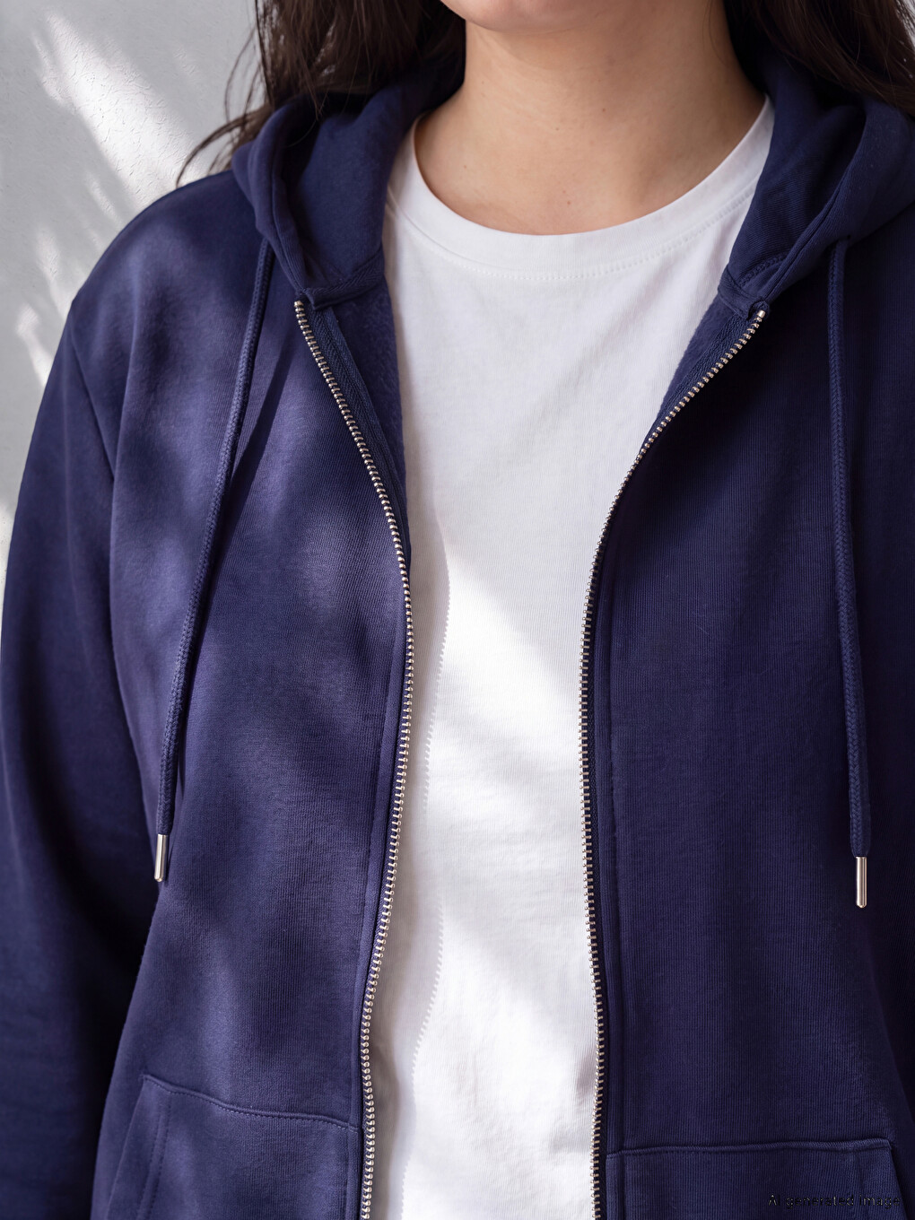 Lacivert Büyük Beden Kadın Fermuarlı Sweatshirt-1