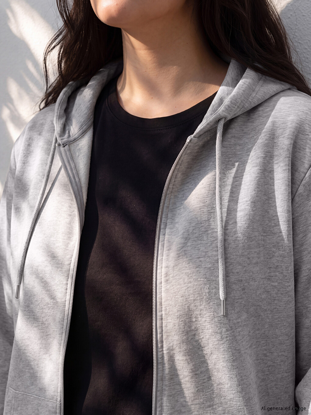 Gri Büyük Beden Kadın Fermuarlı Sweatshirt-1