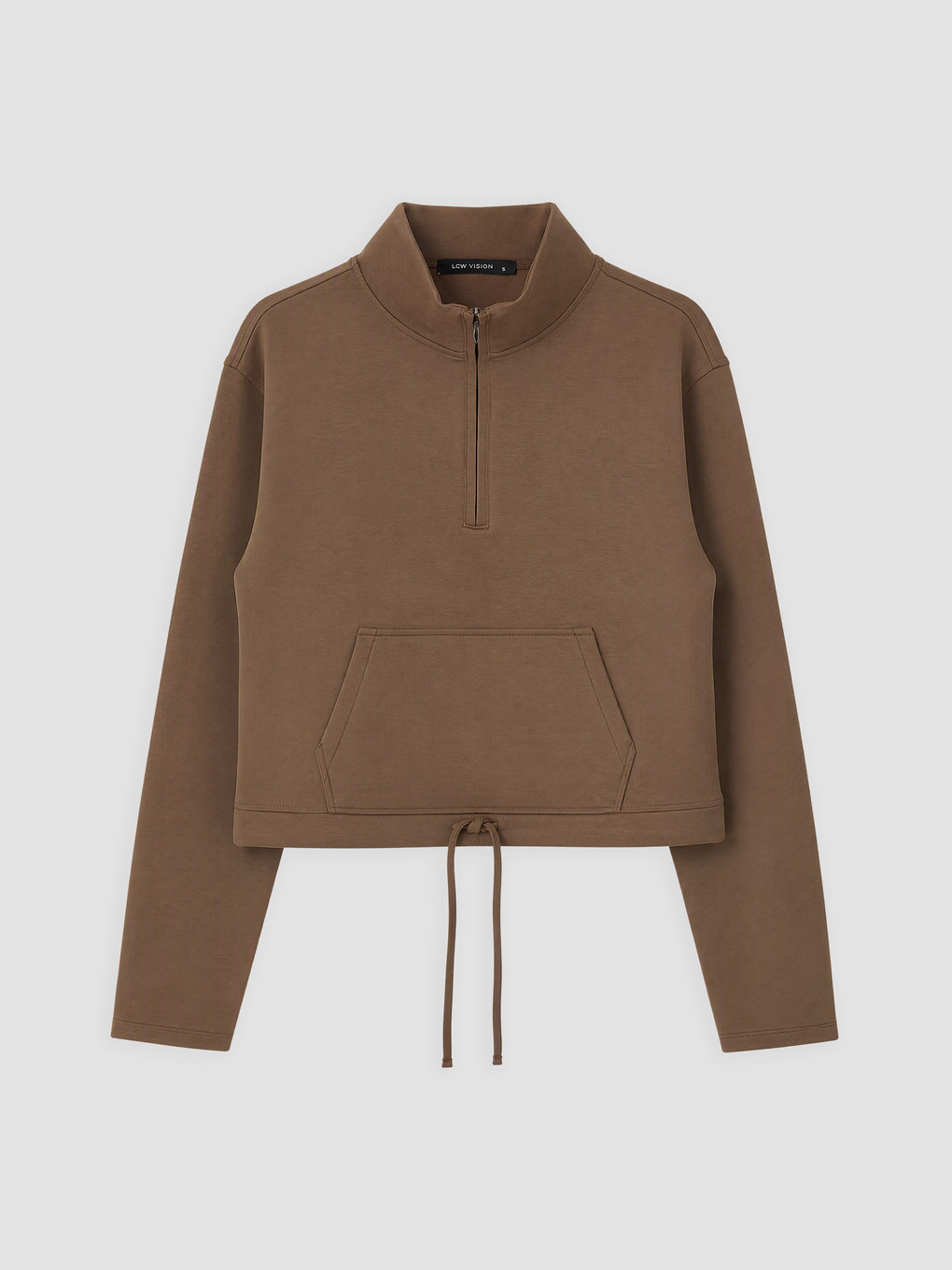 Kahverengi Dik Yaka Büzgülü Kadın Sweatshirt