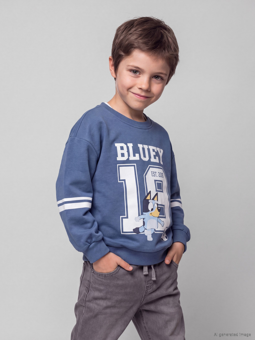 Mavi Bluey Baskılı Erkek Çocuk Sweatshirt