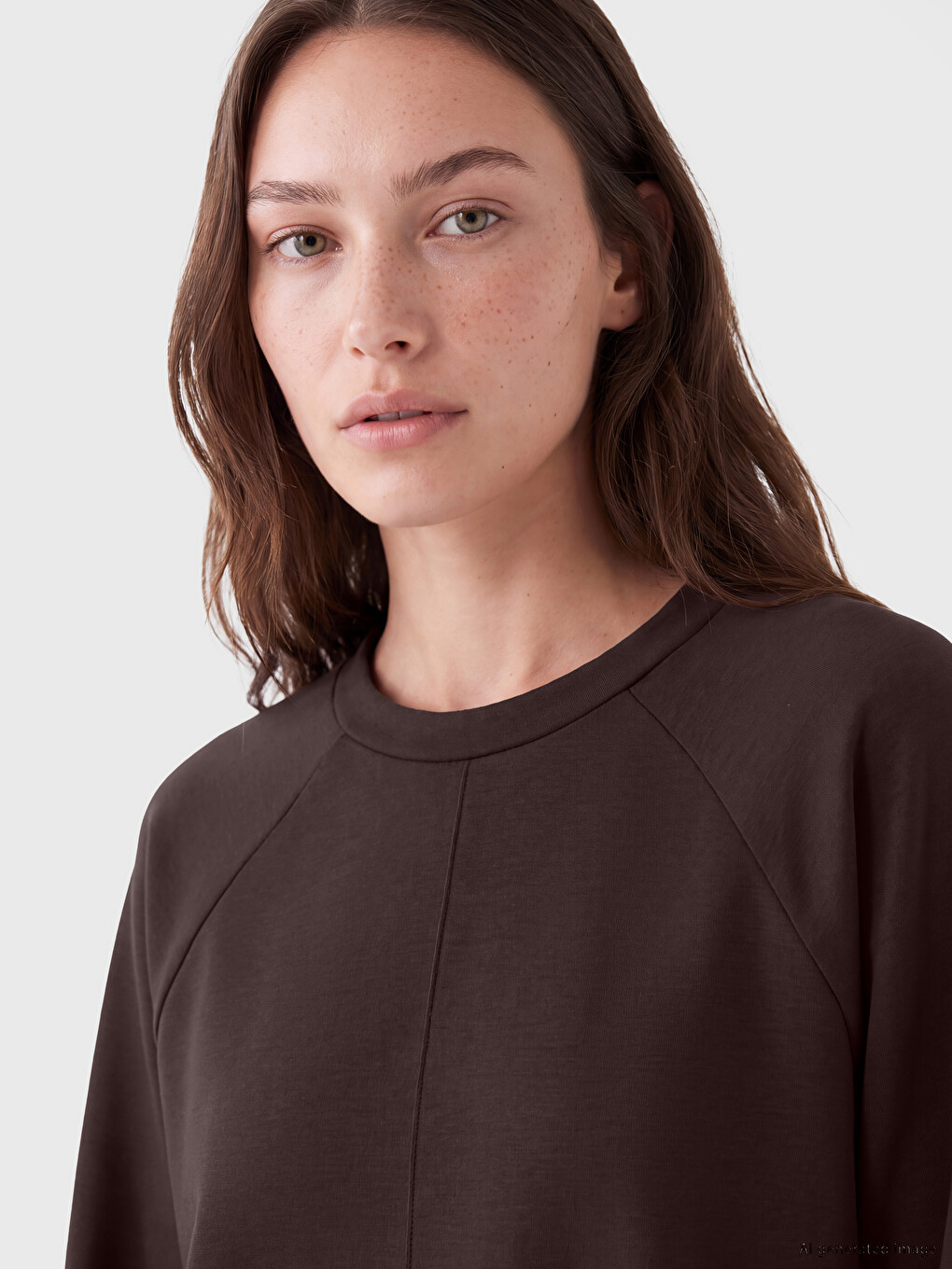 Kahverengi Soft Touch Oversize Kadın Sweatshirt Tunik-2