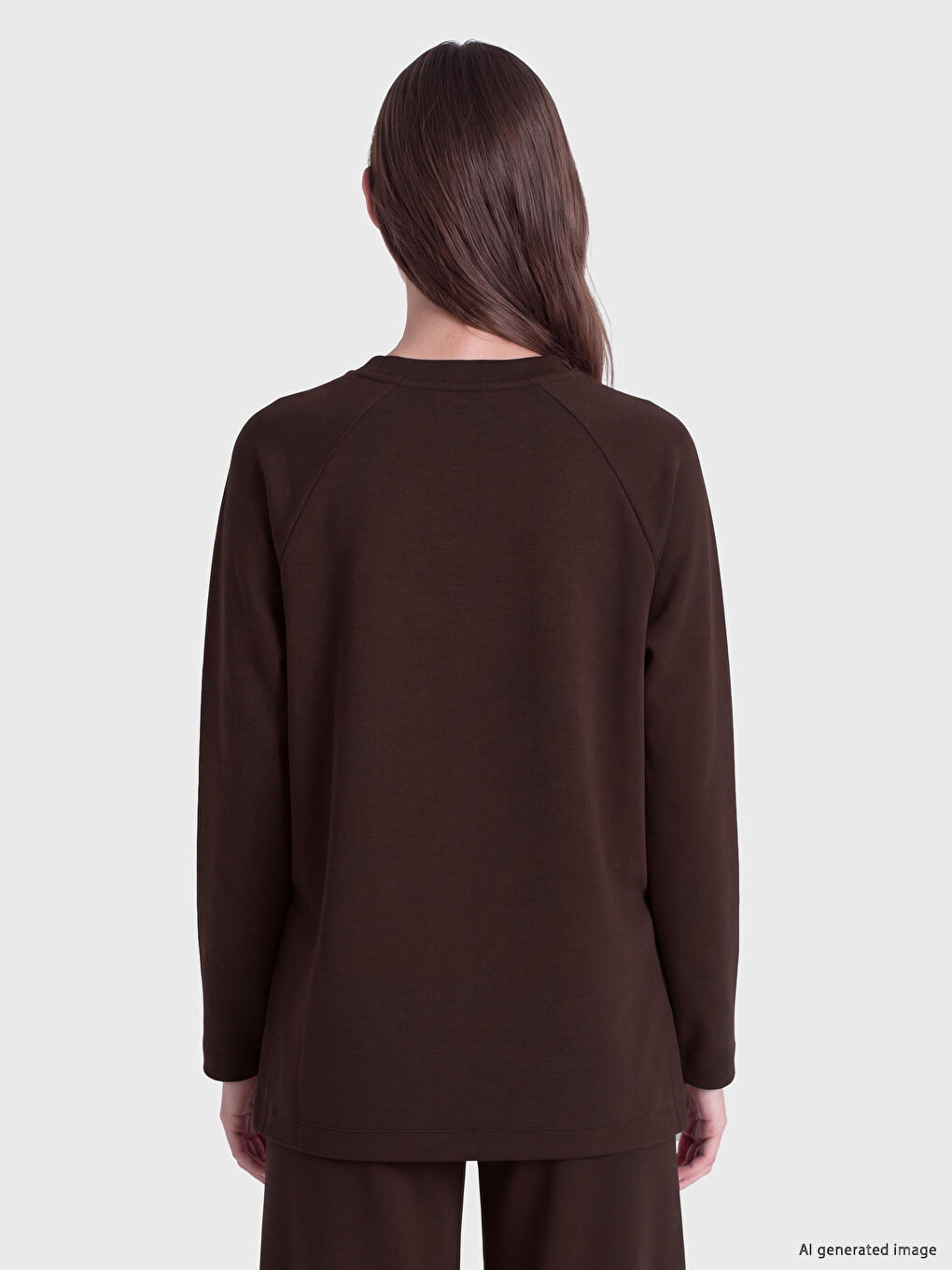 Kahverengi Soft Touch Oversize Kadın Sweatshirt Tunik-3