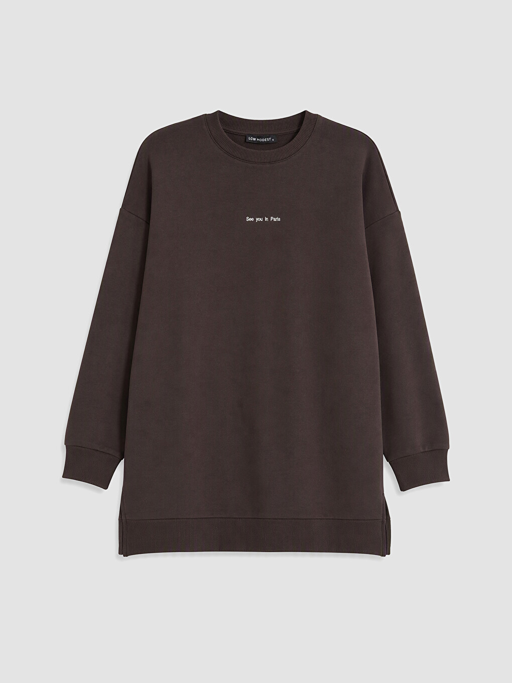 Kahverengi Nakışlı Kadın Kalın Sweatshirt Tunik-4