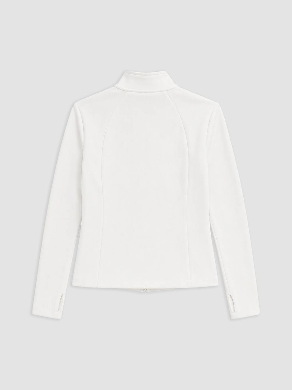 Beyaz Dik Yaka Kadın Fermuarlı Sweatshirt-1