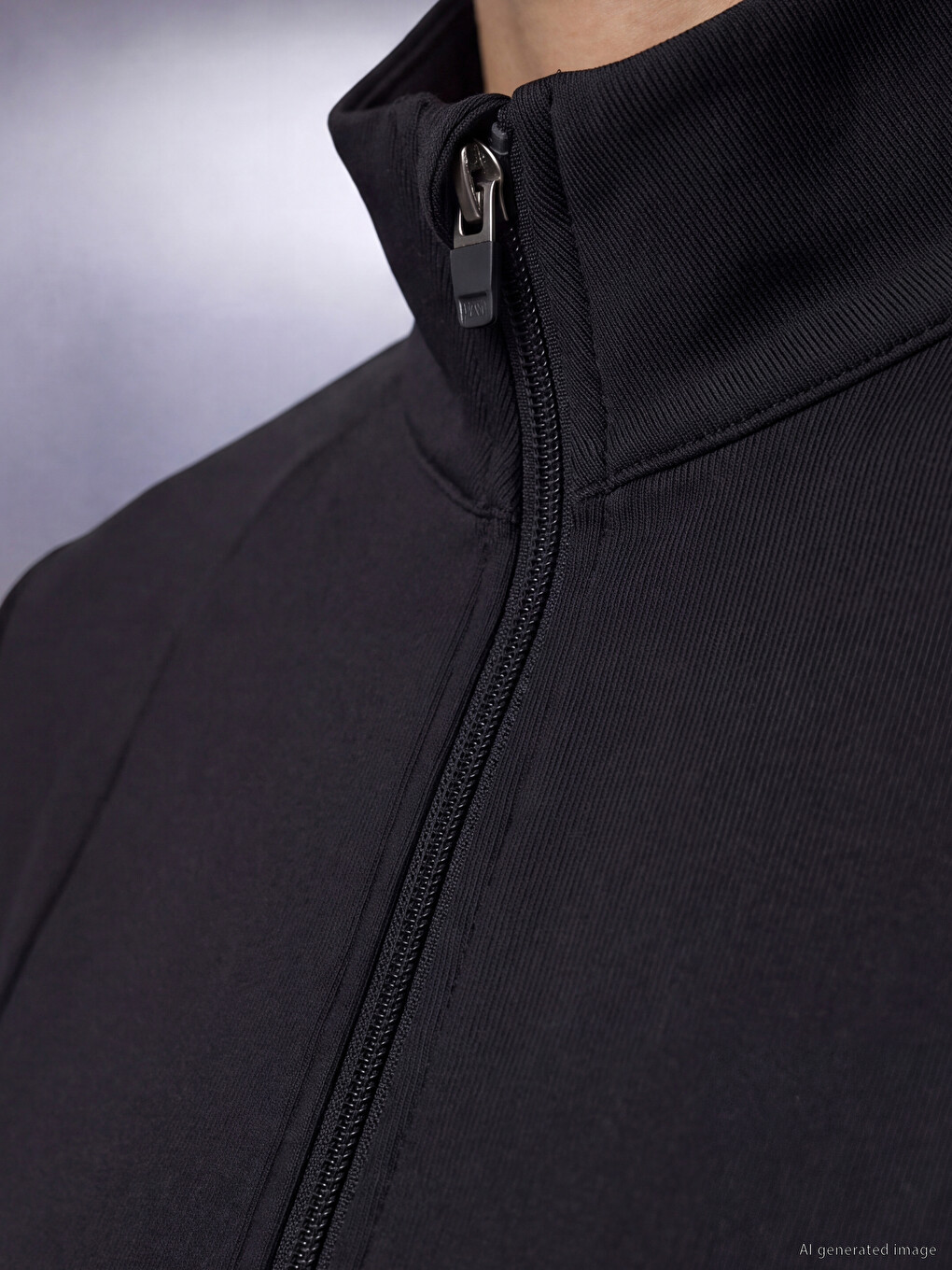 Siyah Dik Yaka Kadın Fermuarlı Sweatshirt-2