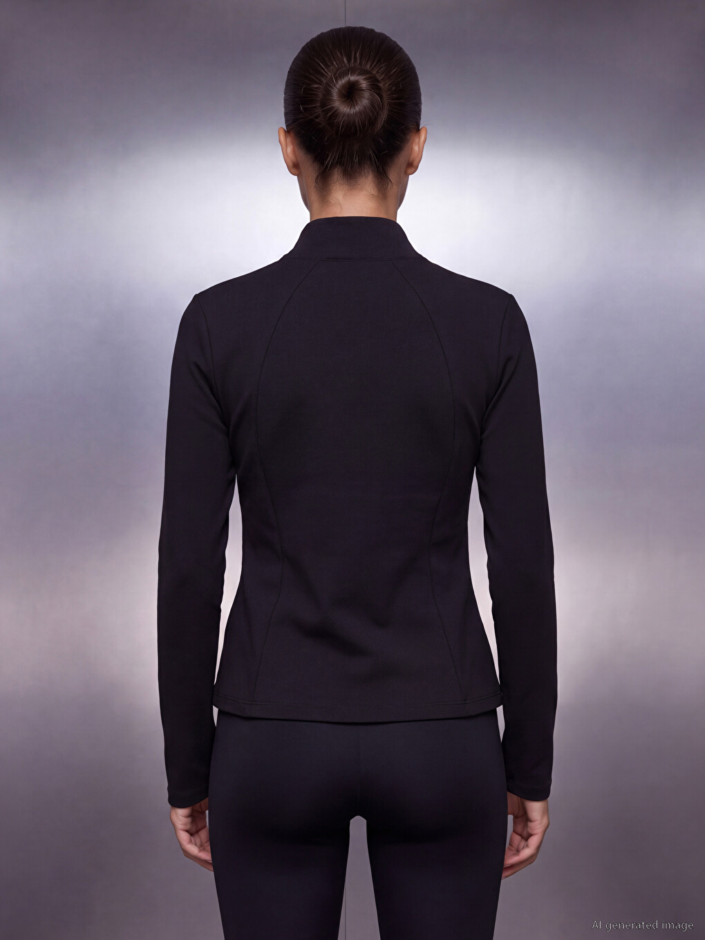 Siyah Dik Yaka Kadın Fermuarlı Sweatshirt-3