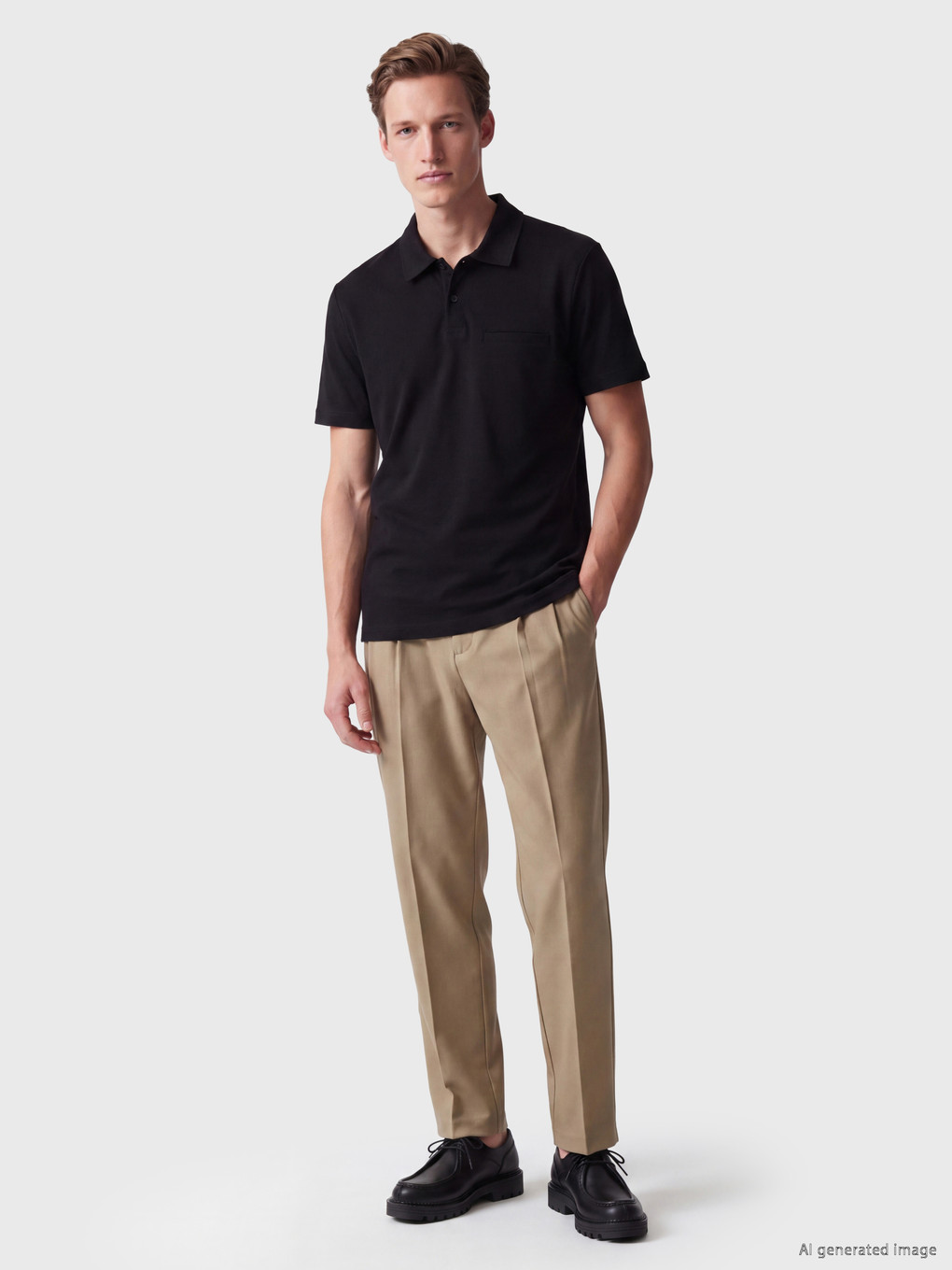 Siyah Polo Yaka Erkek Tişört-1