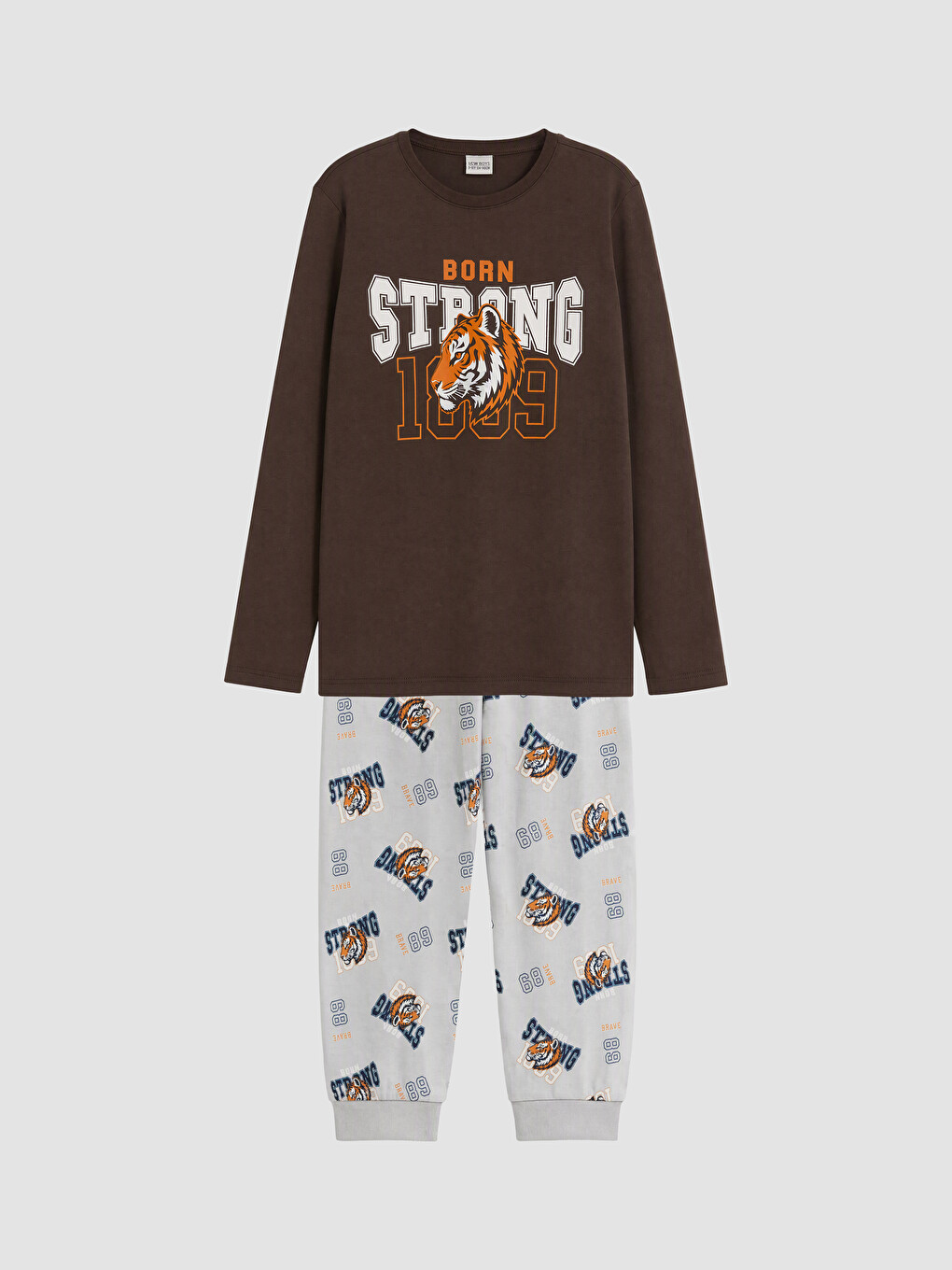 Kahverengi Bisiklet Yaka Erkek Çocuk Pijama Takım