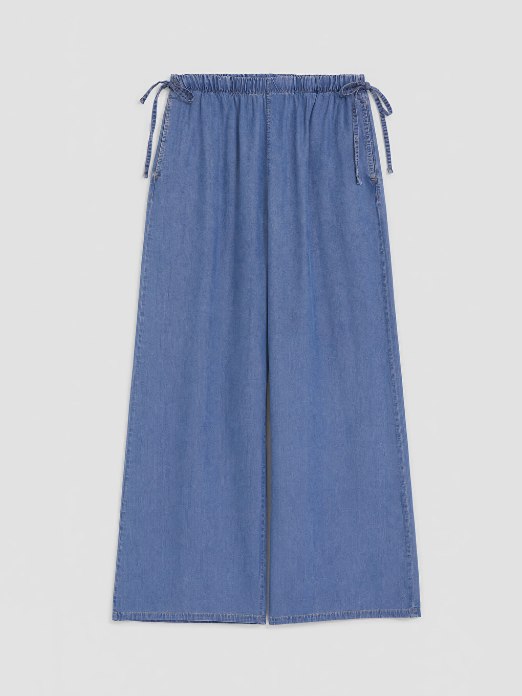 İndigo Beli Lastikli Wideleg Kadın Jean Pantolon