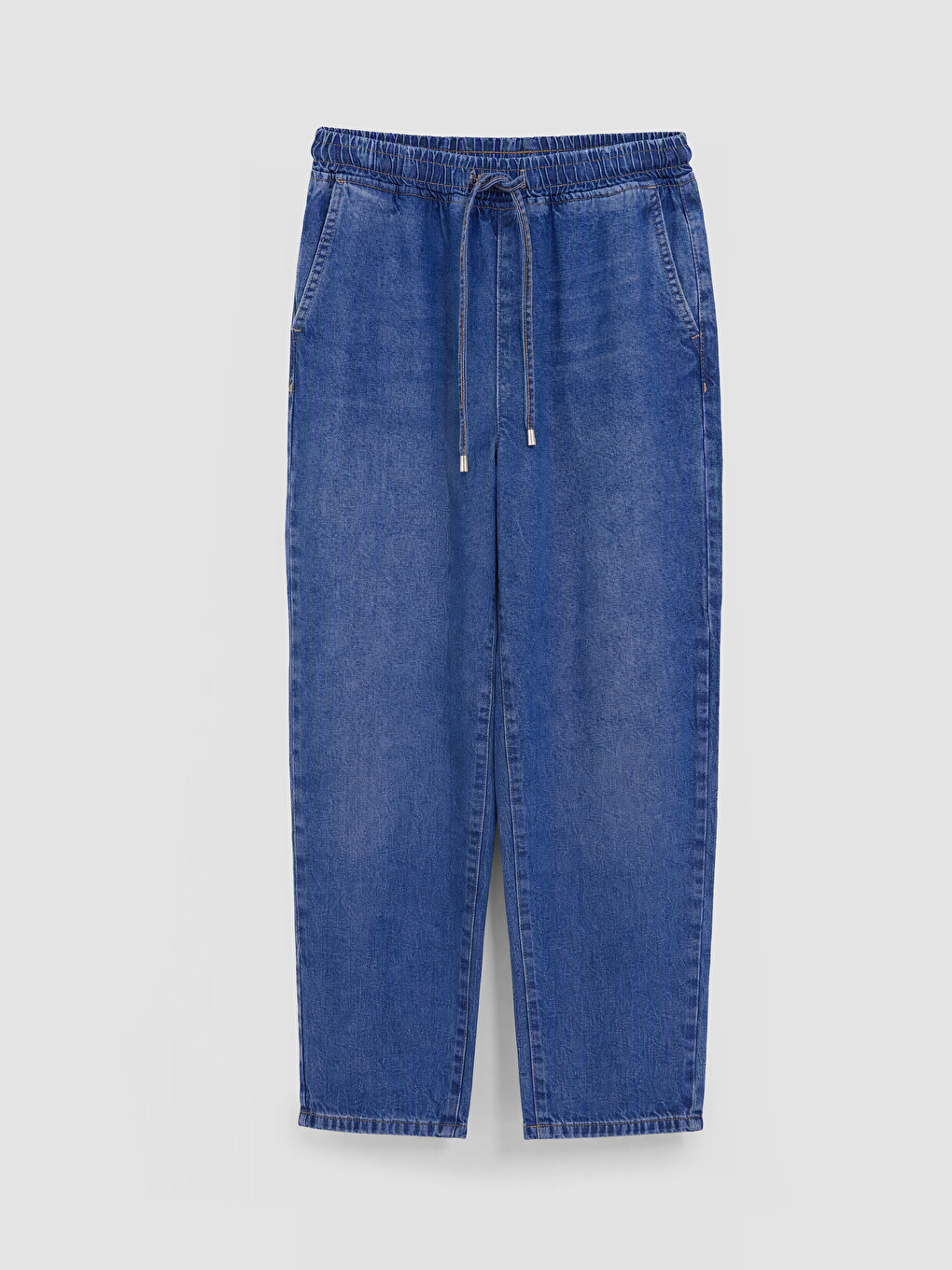 İndigo Beli Lastikli Balloon Fit Kadın Jean Pantolon