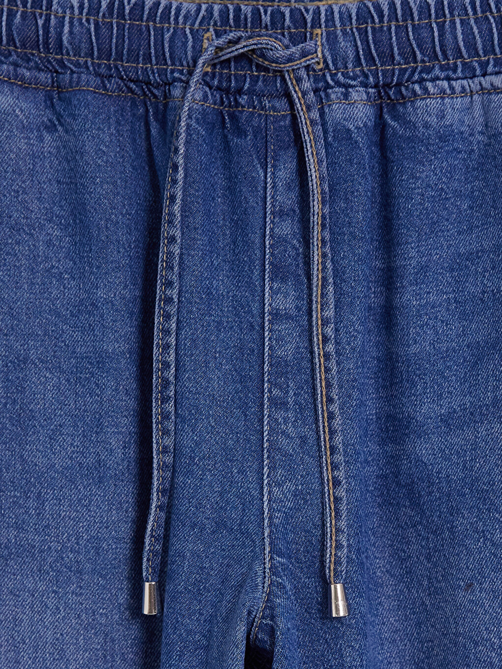 İndigo Beli Lastikli Balloon Fit Kadın Jean Pantolon-2