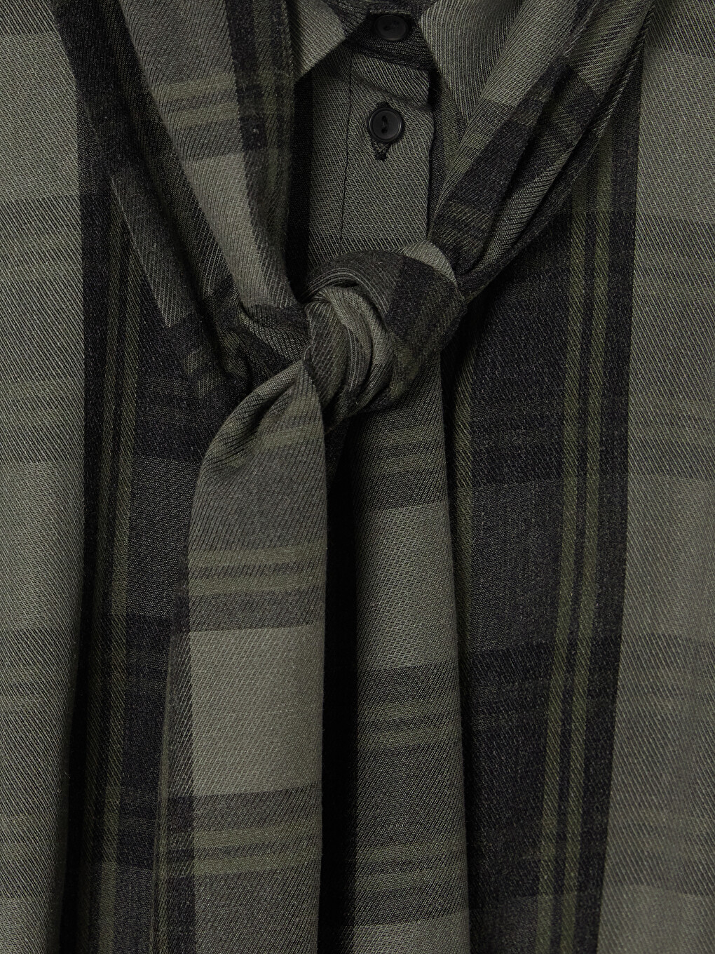 Tie Neck Plaid Women's Lumberjack Shirt-5