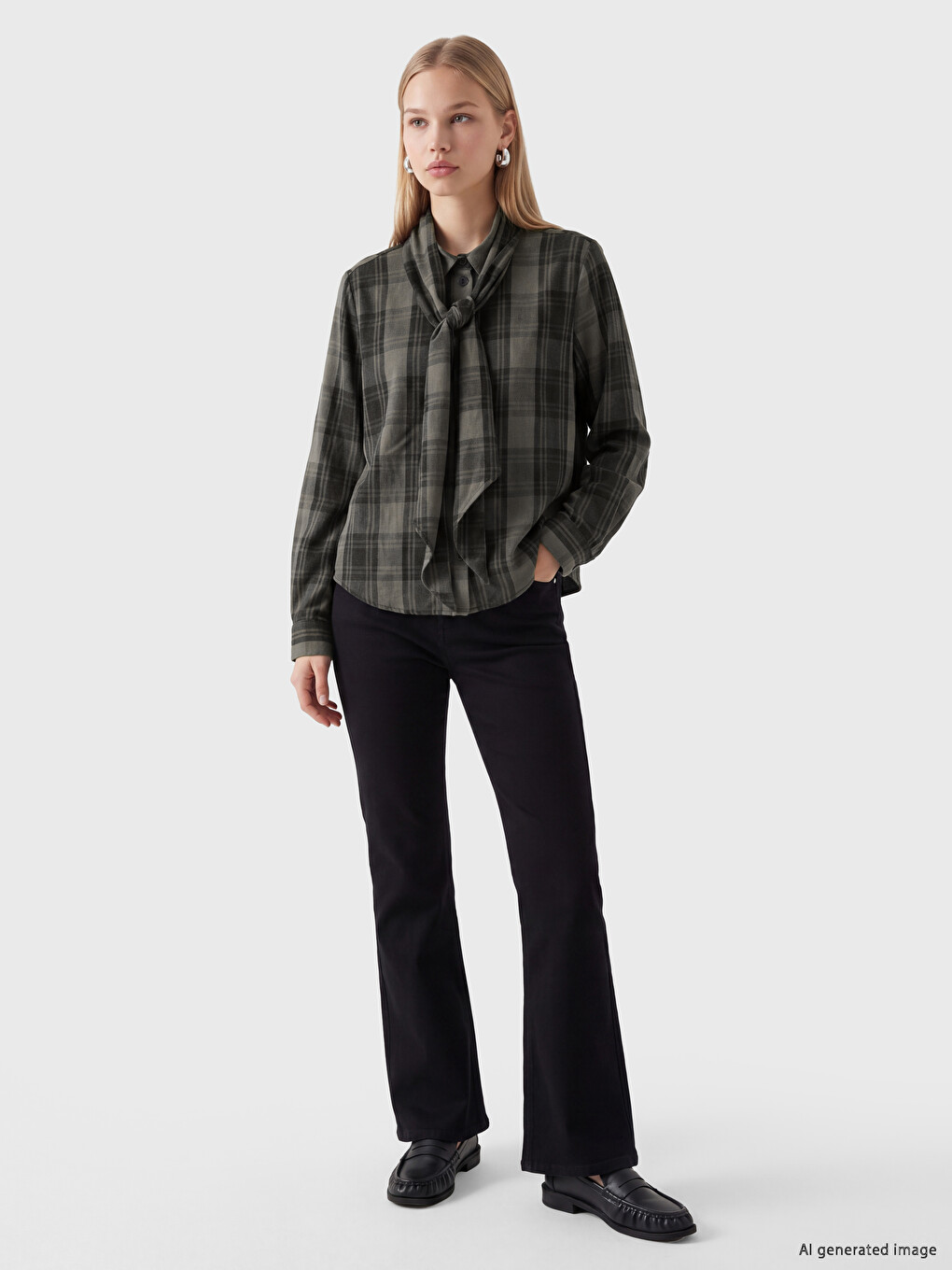Tie Neck Plaid Women's Lumberjack Shirt-1