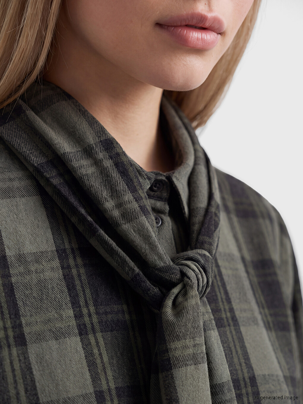 Tie Neck Plaid Women's Lumberjack Shirt-2