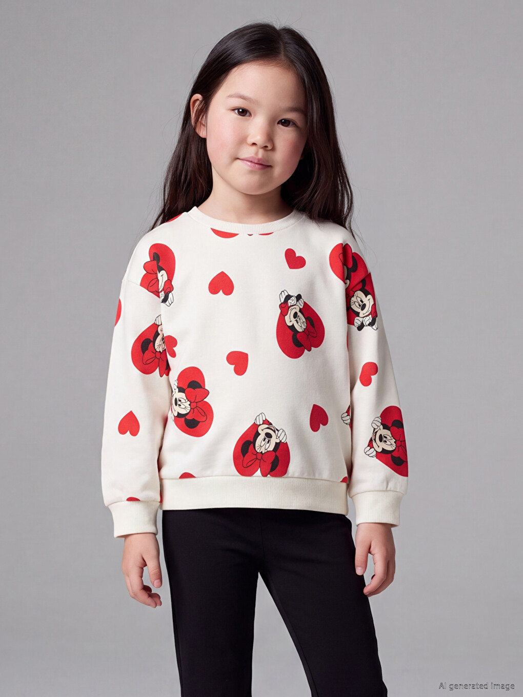 Ekru Minnie Mouse Baskılı Kız Çocuk Takım-1