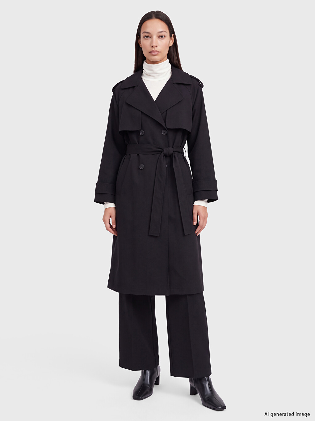 Jacket Collar With Sash Women's Trench Coat