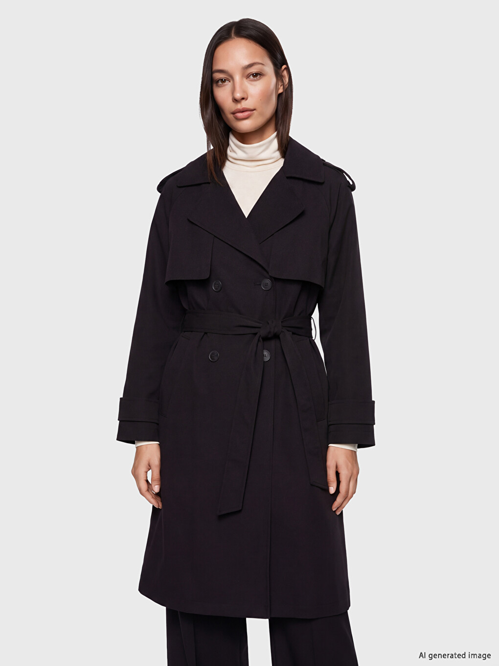 Jacket Collar With Sash Women's Trench Coat-1