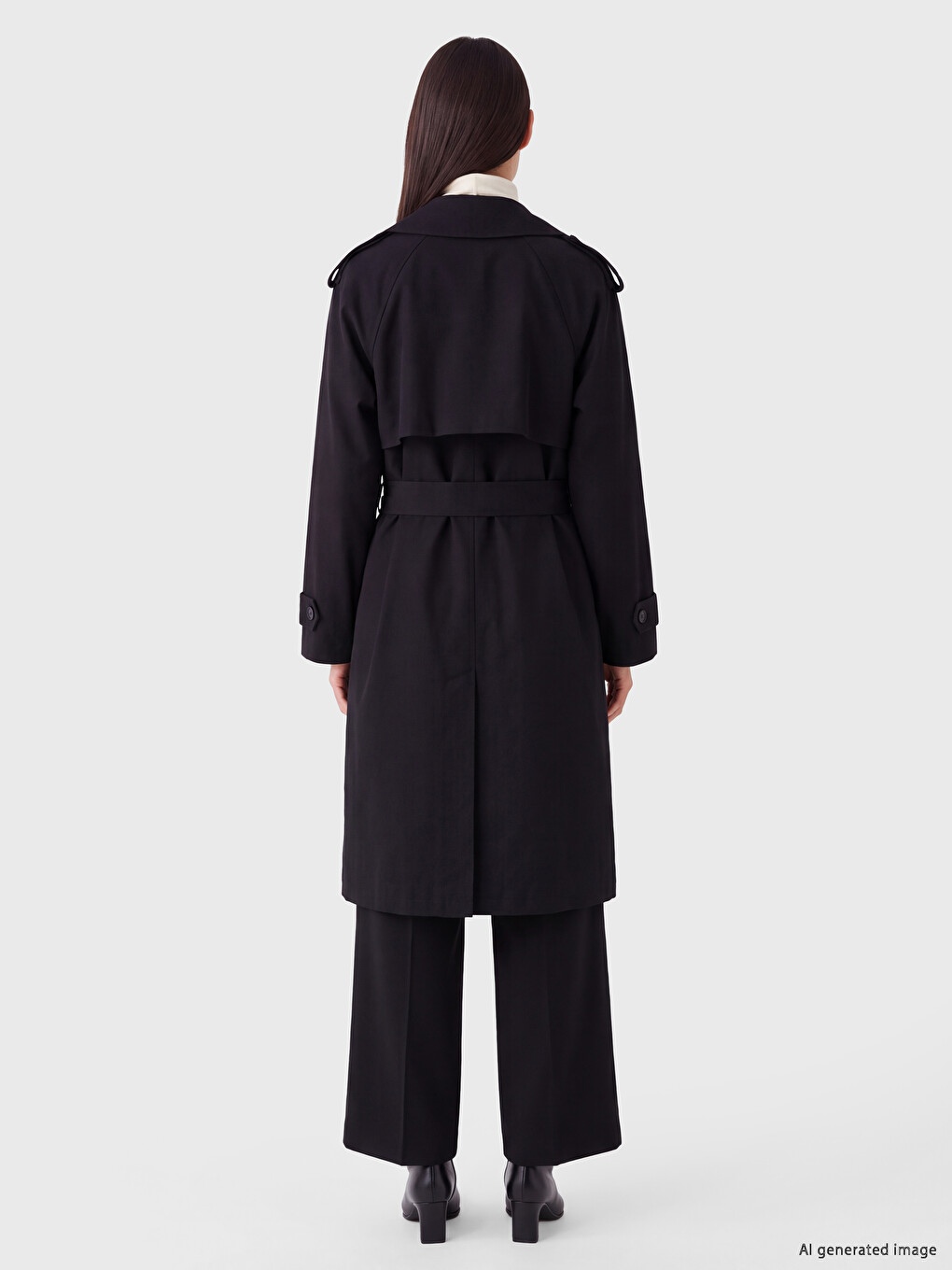 Jacket Collar With Sash Women's Trench Coat-3