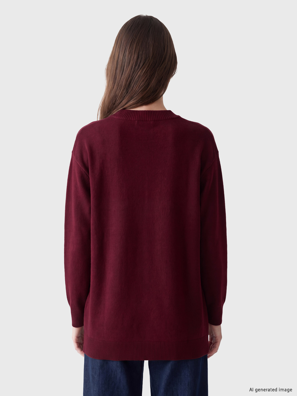 Bordo Düğme Detaylı Kadın Triko Tunik-3