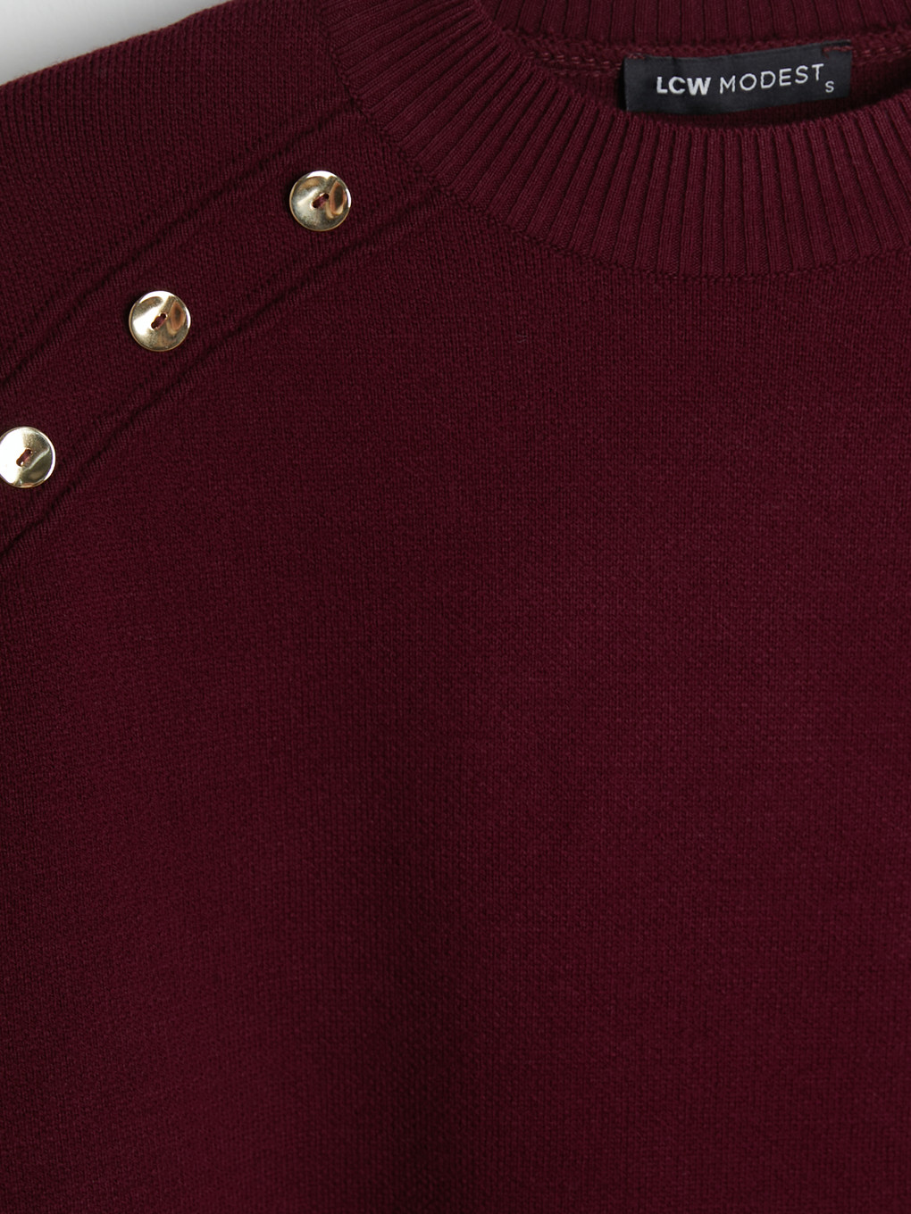 Bordo Düğme Detaylı Kadın Triko Tunik-5