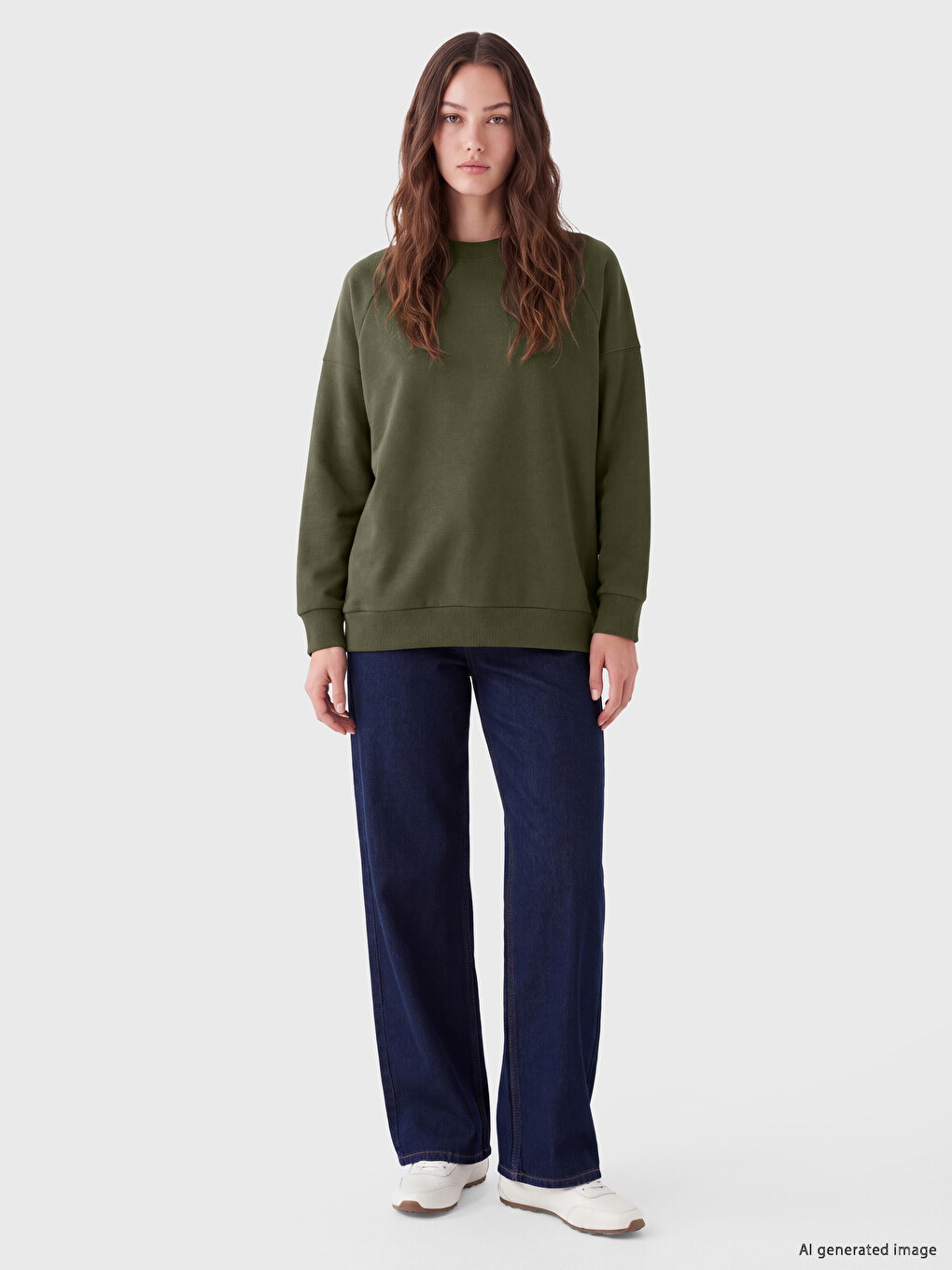Yeşil Oversize Kadın Kalın Sweatshirt Tunik-1