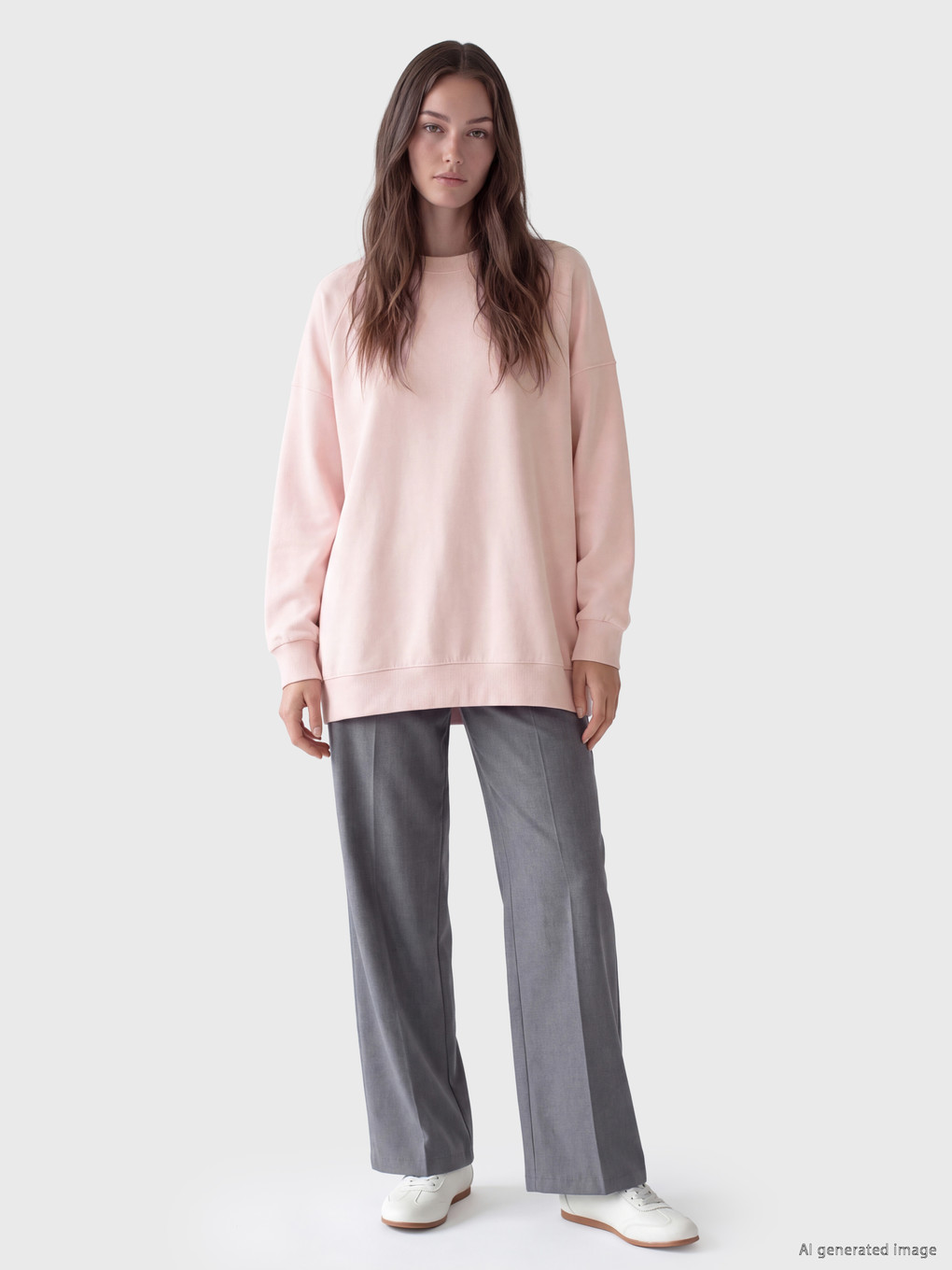 Pembe Bisiklet Yaka Kadın Sweatshirt Tunik-1
