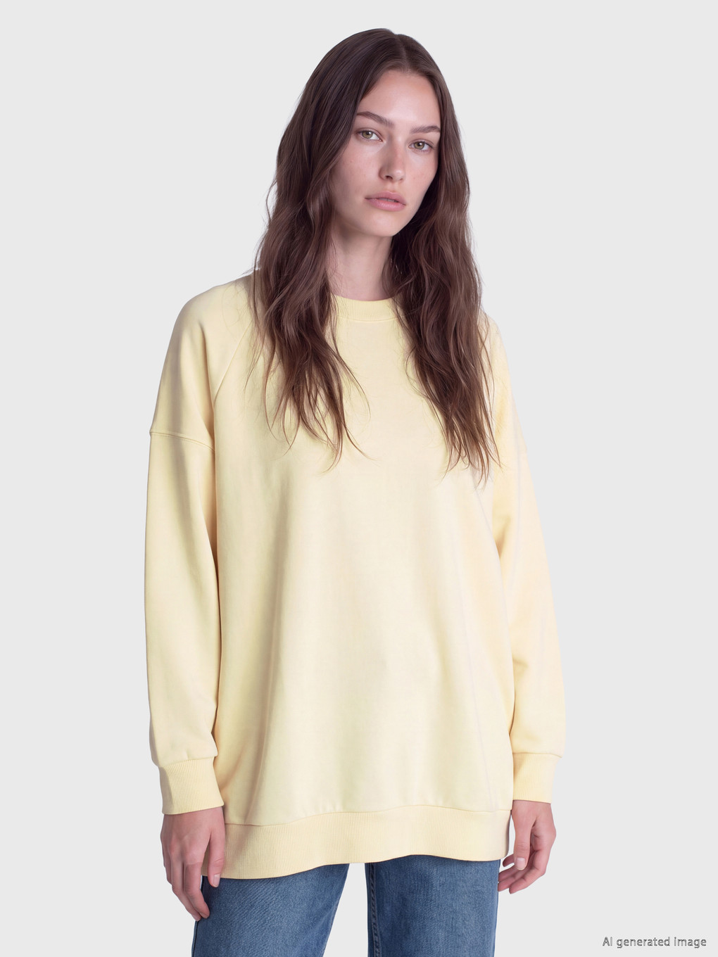 Bej Oversize Kadın Kalın Sweatshirt Tunik