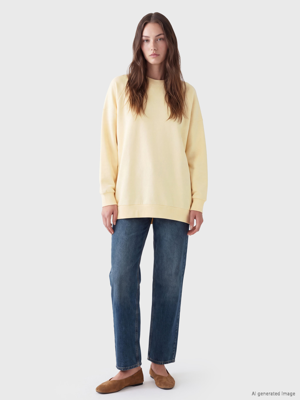 Bej Oversize Kadın Kalın Sweatshirt Tunik-1