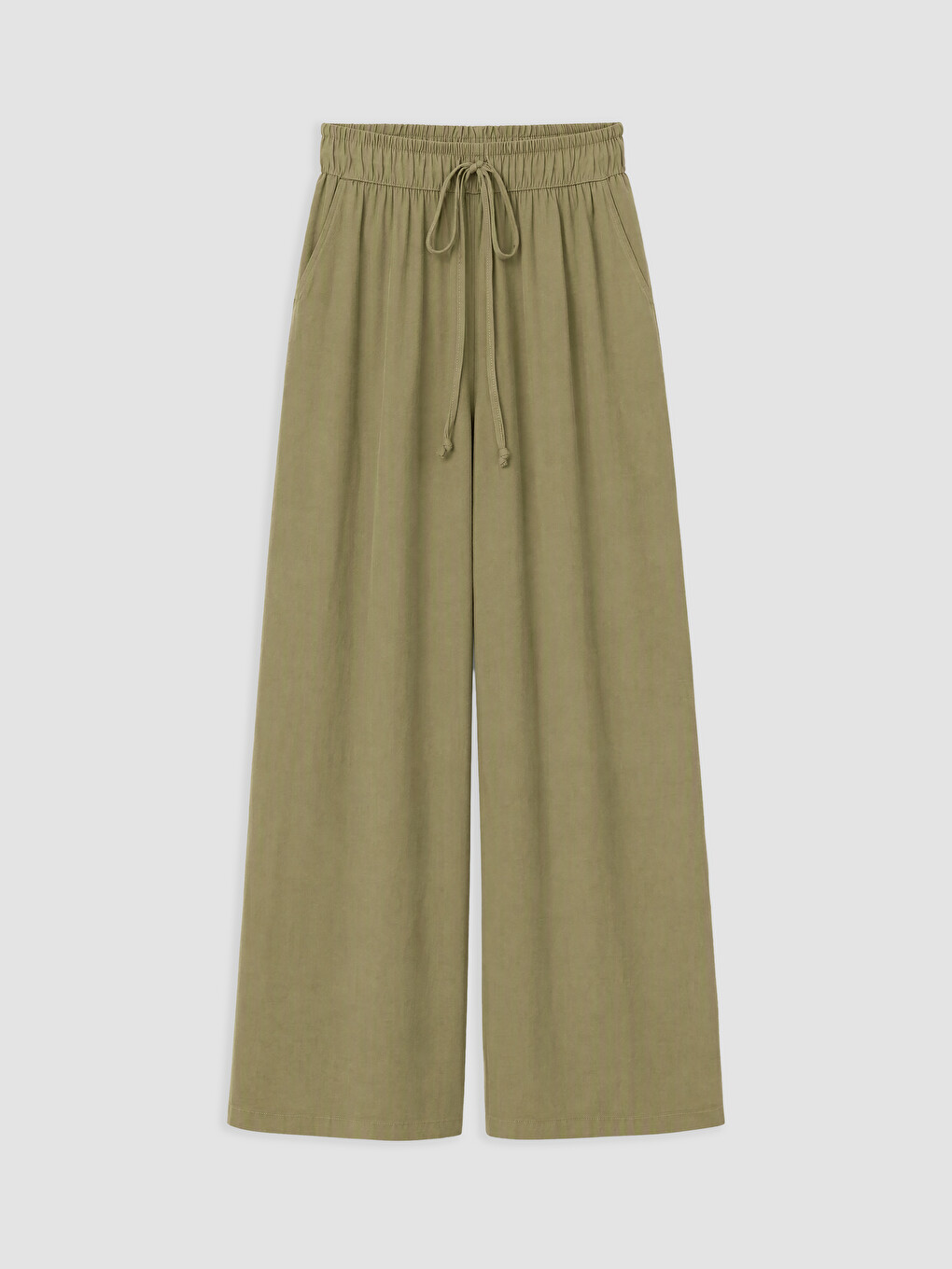 Yeşil Beli Lastikli Geniş Paça Kadın Pantolon-4