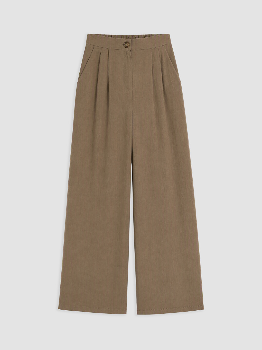 Haki Beli Lastikli Geniş Paça Kadın Pileli Pantolon-4