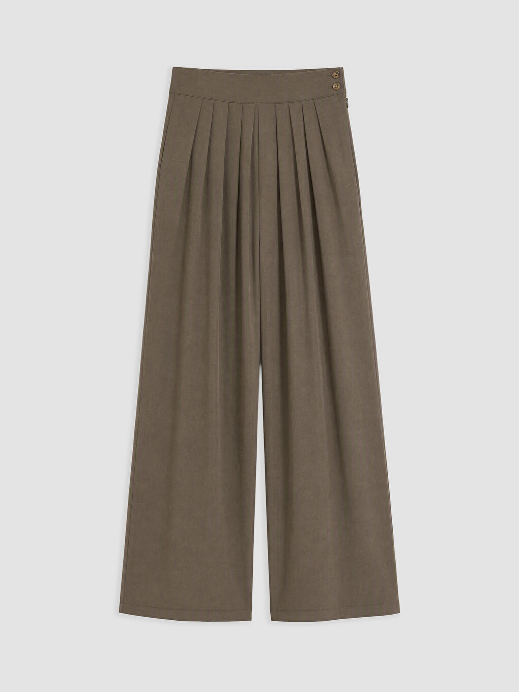 Haki Regular Fit Kadın Pileli Kumaş Pantolon-4