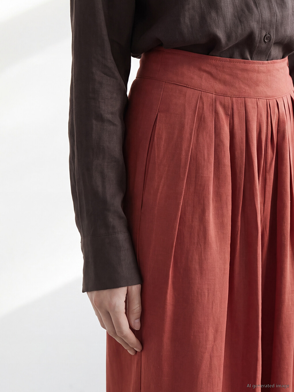 Kahverengi Regular Fit Kadın Pileli Kumaş Pantolon-2