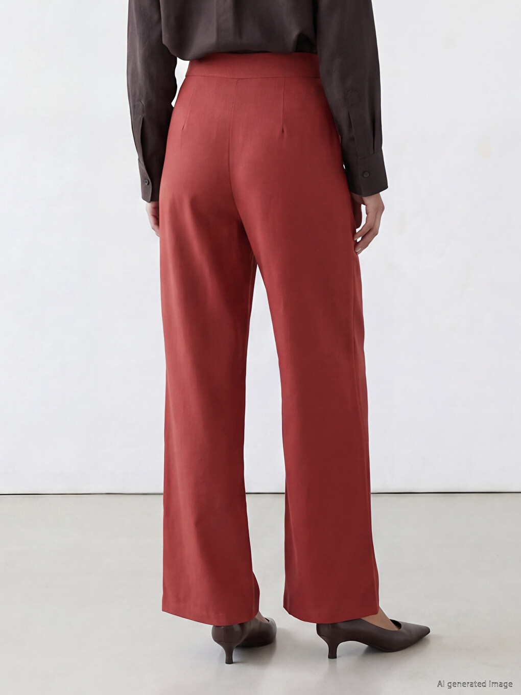 Kahverengi Regular Fit Kadın Pileli Kumaş Pantolon-3