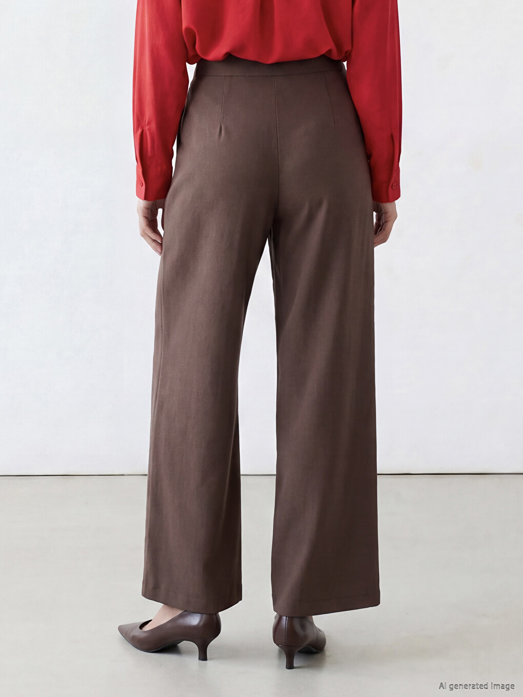 Kahverengi Regular Fit Kadın Pileli Kumaş Pantolon-3