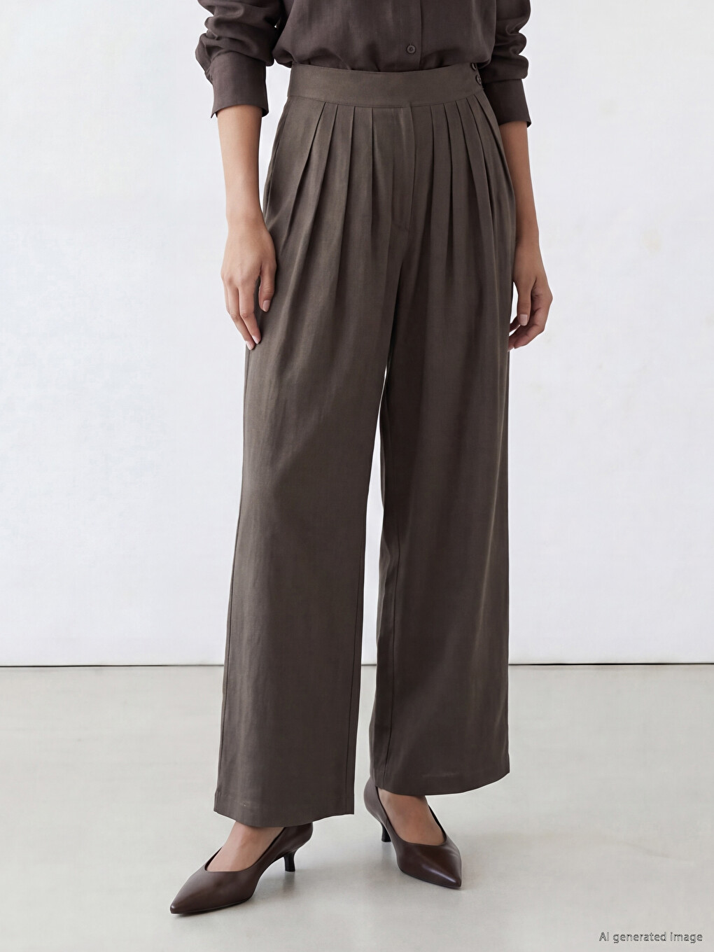 Haki Regular Fit Kadın Pileli Kumaş Pantolon-1