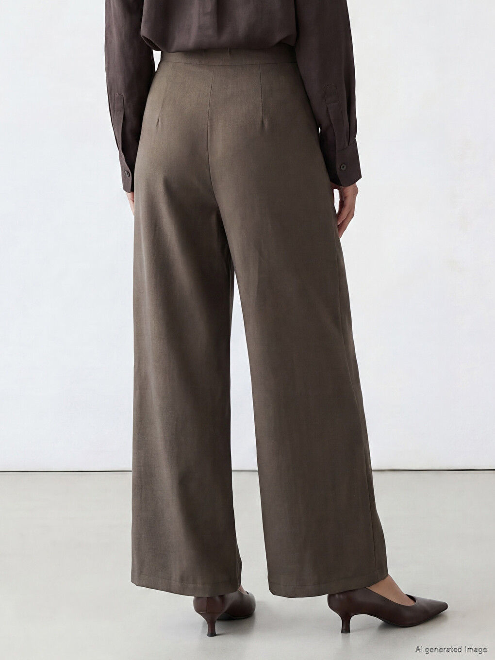 Haki Regular Fit Kadın Pileli Kumaş Pantolon-3