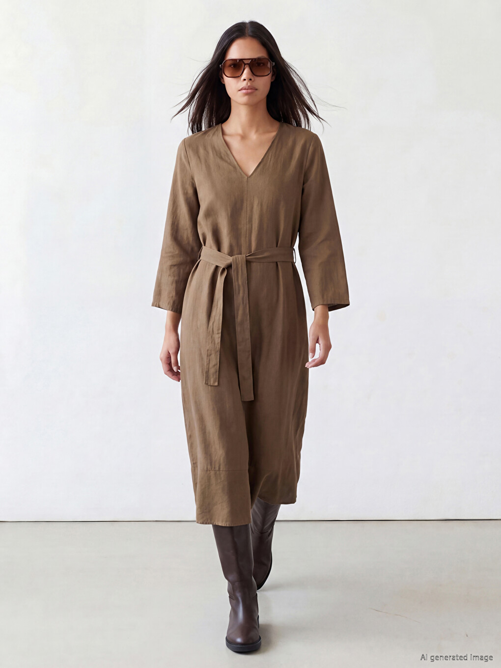 V Neck Sash Dress-1