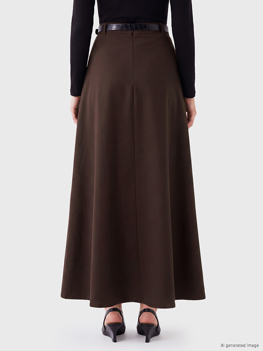 Belted Gabardine Flared Skirt-3
