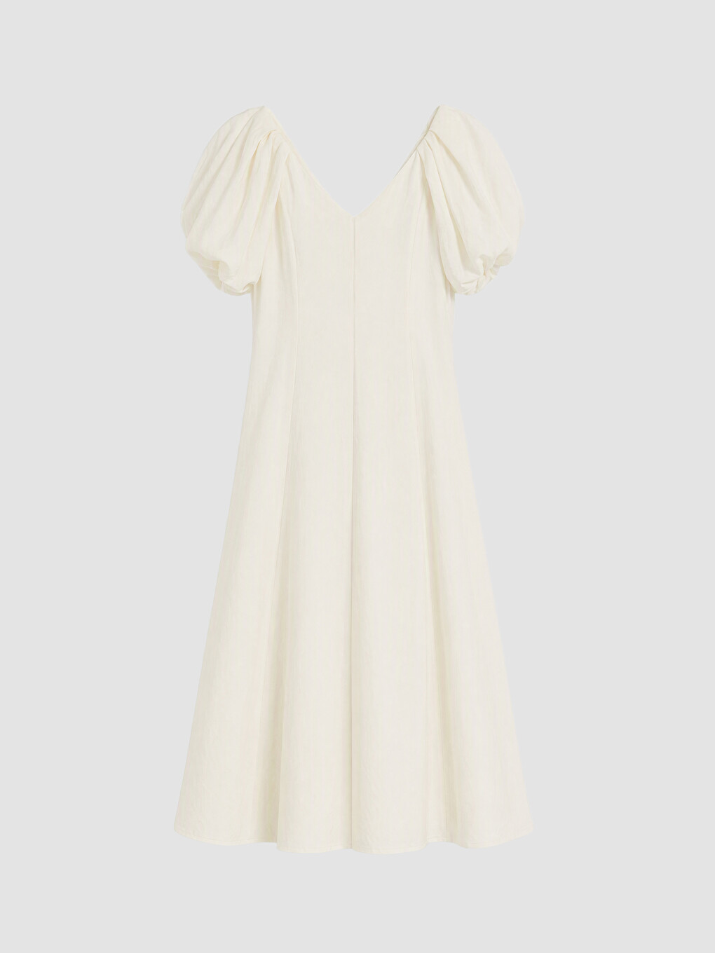 V Neck Puff Sleeve Flared Evening Dress