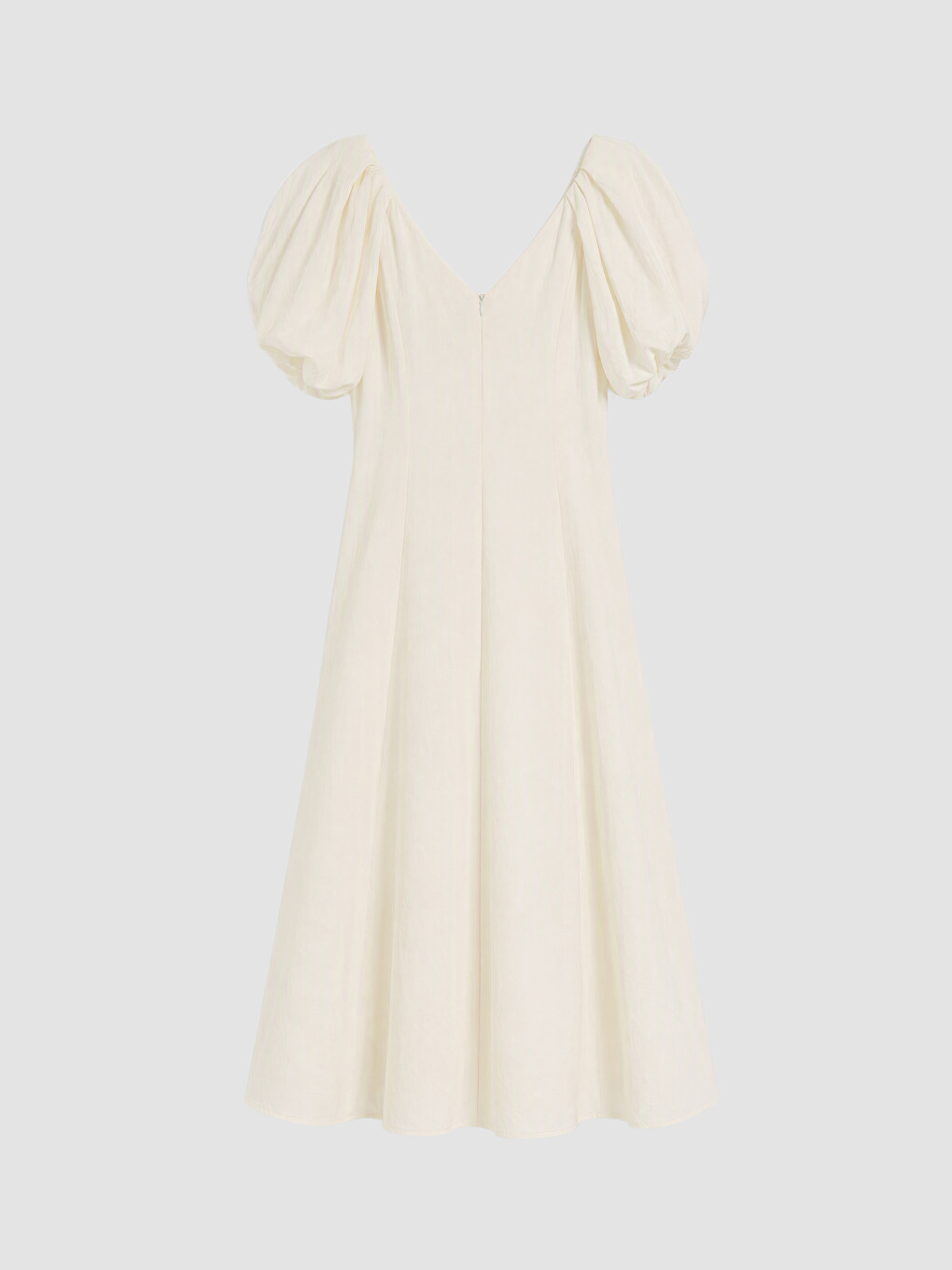 V Neck Puff Sleeve Flared Evening Dress-3