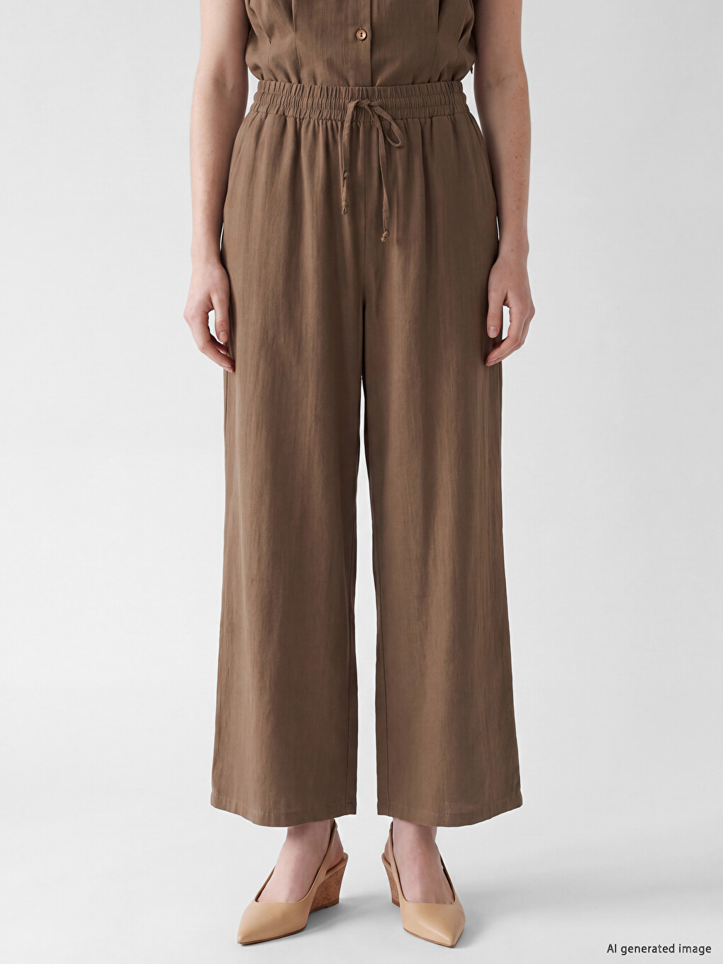 Haki Beli Lastikli Geniş Paça Kadın Pantolon-1