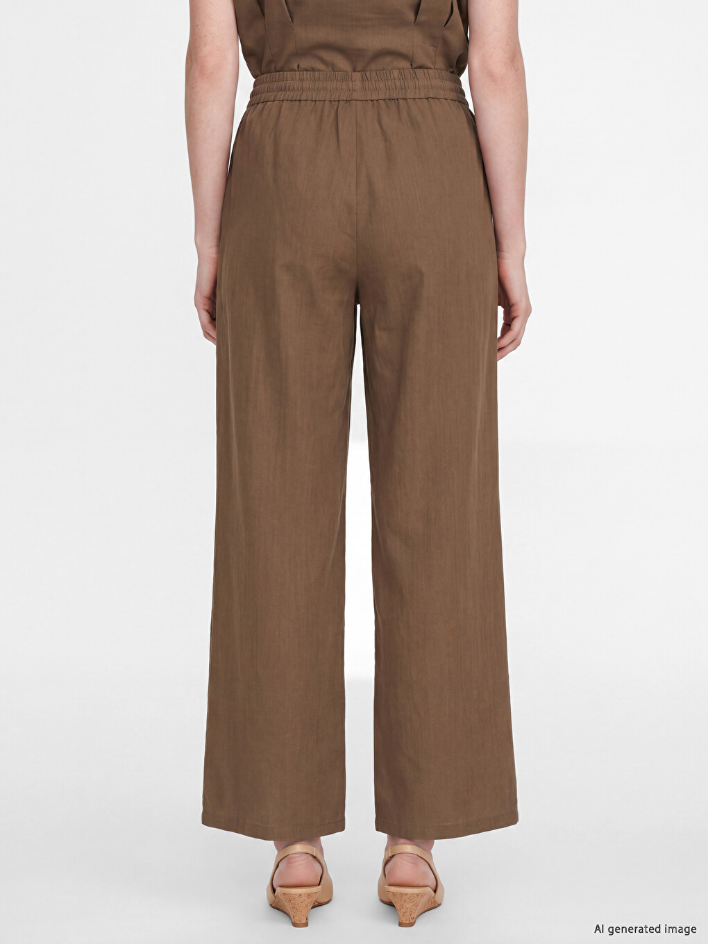 Haki Beli Lastikli Geniş Paça Kadın Pantolon-3