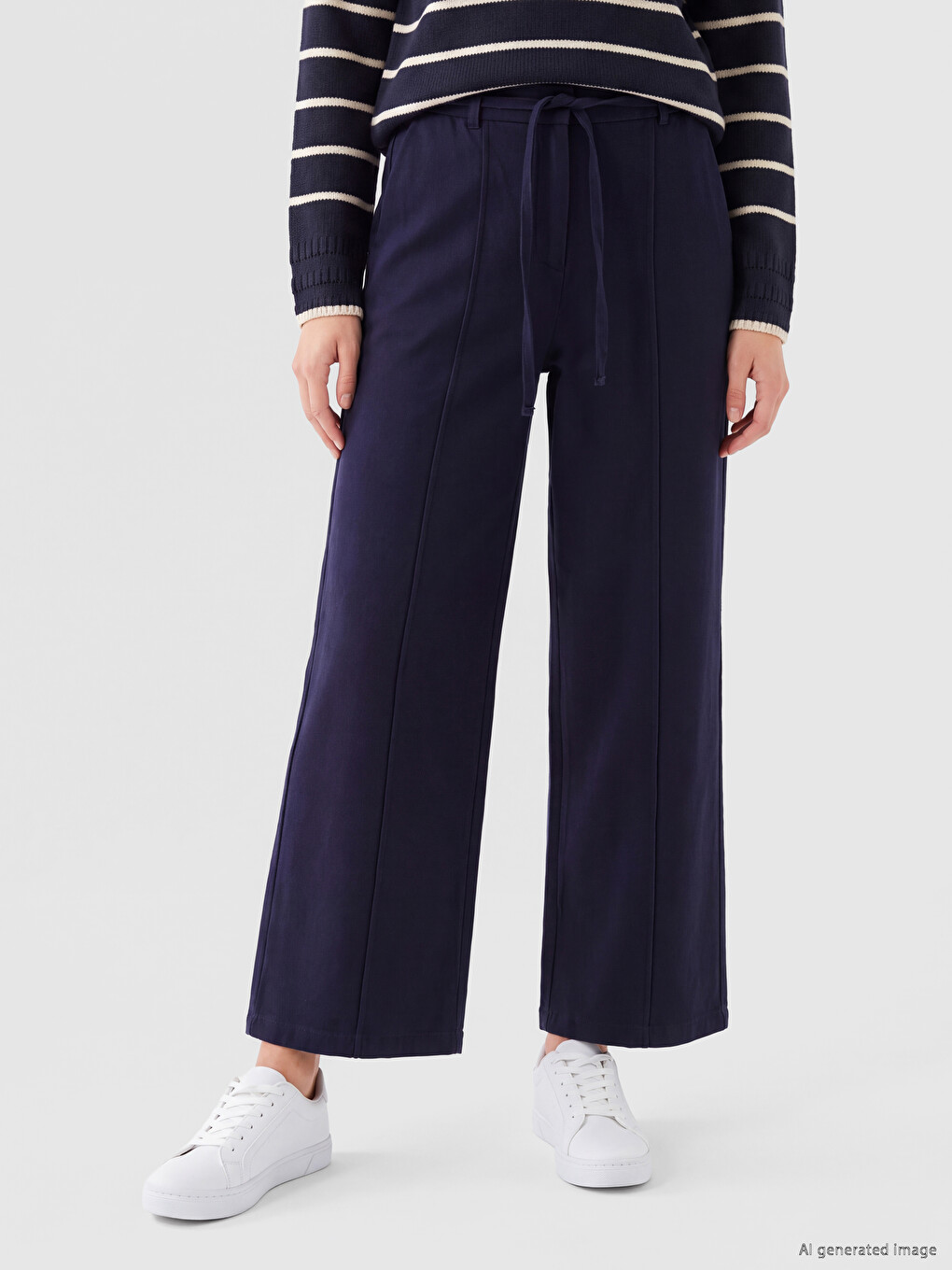 Lacivert Beli Kuşaklı Kadın Pantolon-1