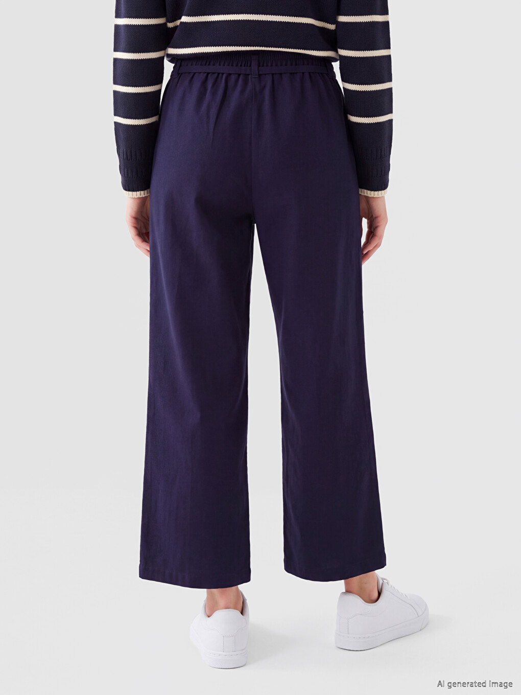 Lacivert Beli Kuşaklı Kadın Pantolon-3