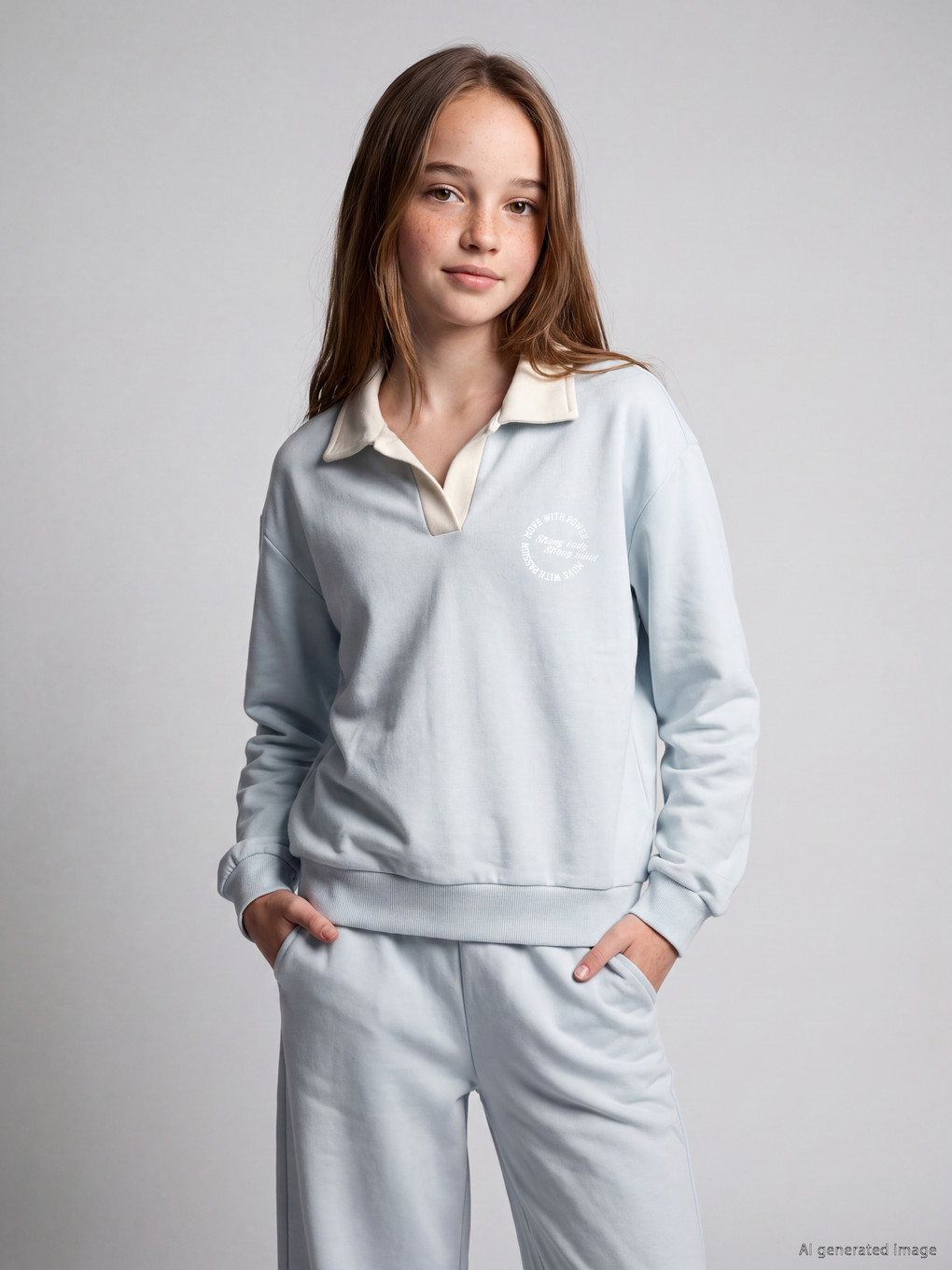 Polo Collar Printed Girls' Set-1
