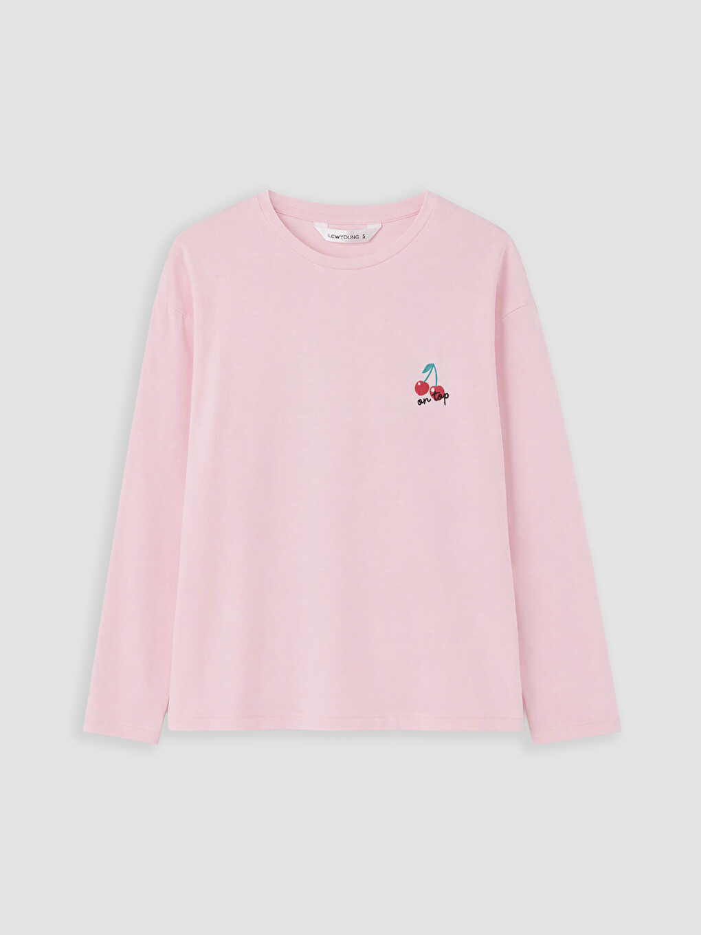 Pembe Kiraz Nakışlı Kadın Pijama Üst