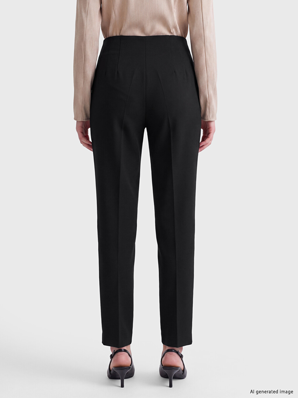 Siyah Yüksek Bel Dar Fit Kadın Pantolon-3