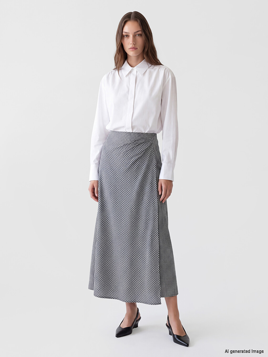 Zippered Plaid Ruched Asymmetric Skirt